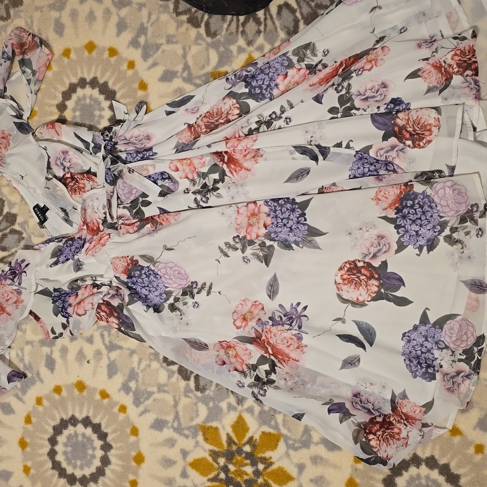 Torrid Floral Wrap Dress with Pink and Purple Accents